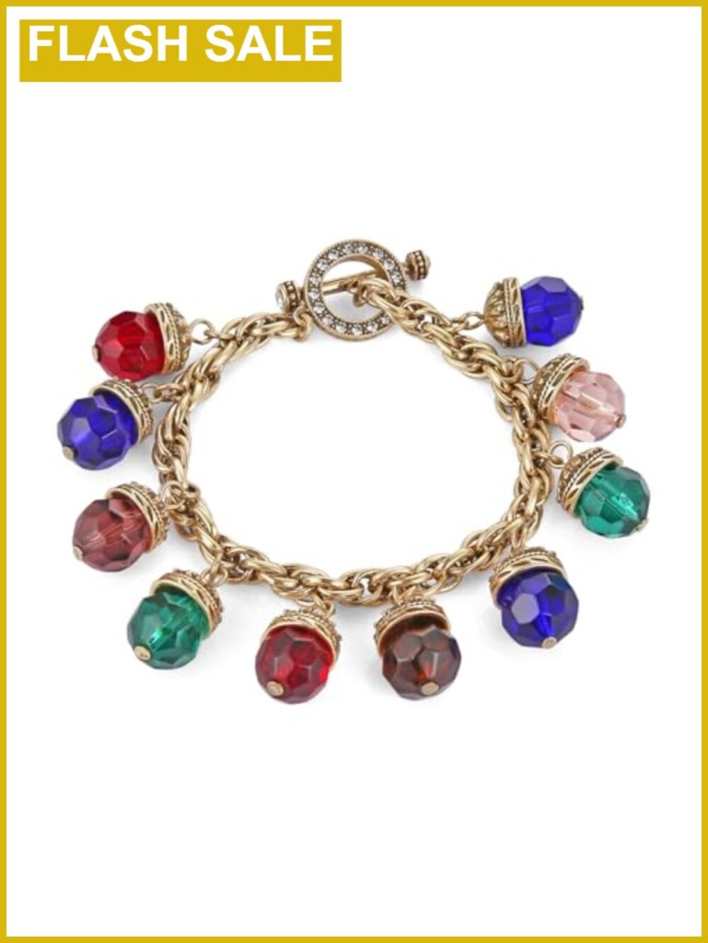 Handmade Brass Chain Bracelet Glass Bead 7.5 Inch Vintage